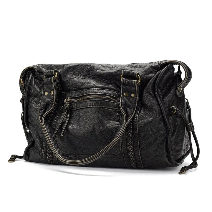 Elegante bolso de cuero negro vintage
