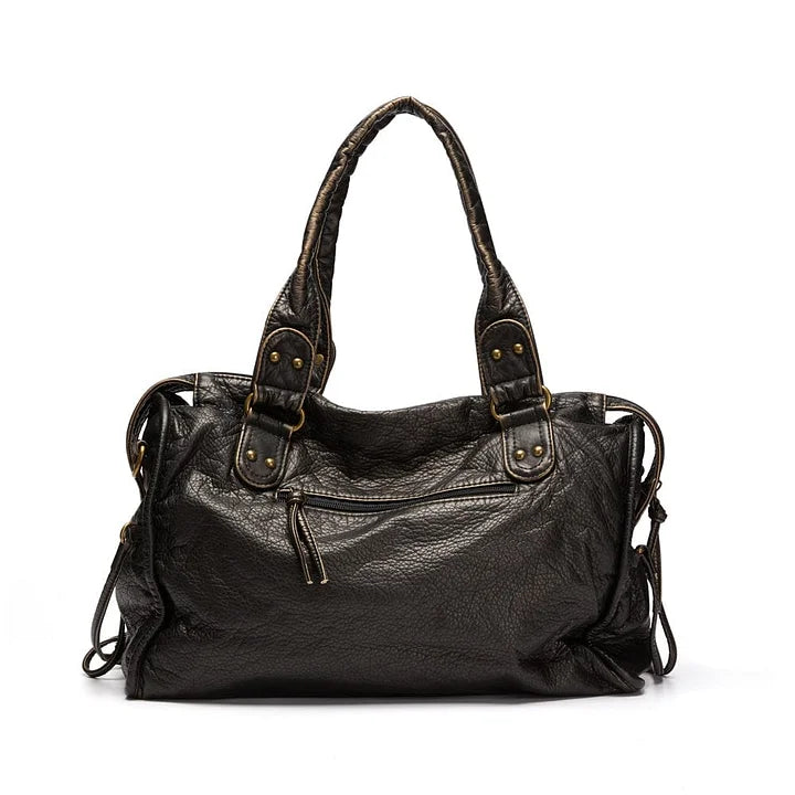 Elegante bolso de cuero negro vintage