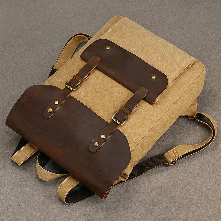 Mochila de Cuero y Lona Genuinos | Mochila Vintage para Laptop de Universidad