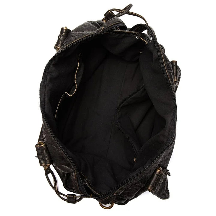 Elegante bolso de cuero negro vintage