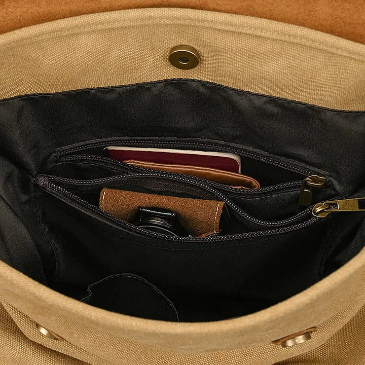 Mochila de Cuero y Lona Genuinos | Mochila Vintage para Laptop de Universidad