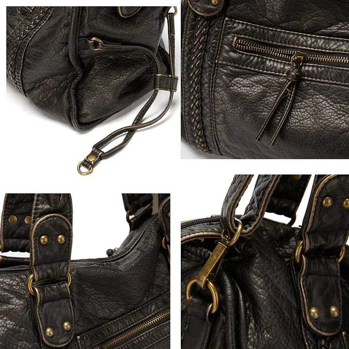 Elegante bolso de cuero negro vintage