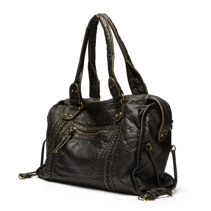 Elegante bolso de cuero negro vintage