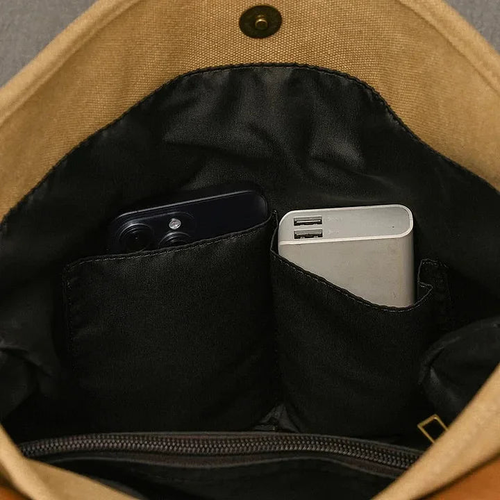 Mochila de Cuero y Lona Genuinos | Mochila Vintage para Laptop de Universidad