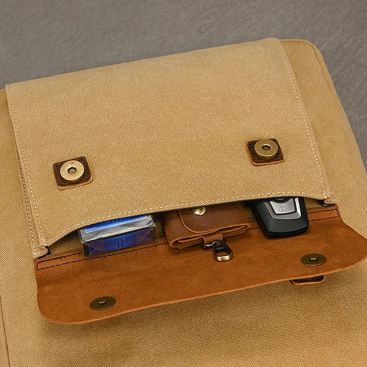 Mochila de Cuero y Lona Genuinos | Mochila Vintage para Laptop de Universidad