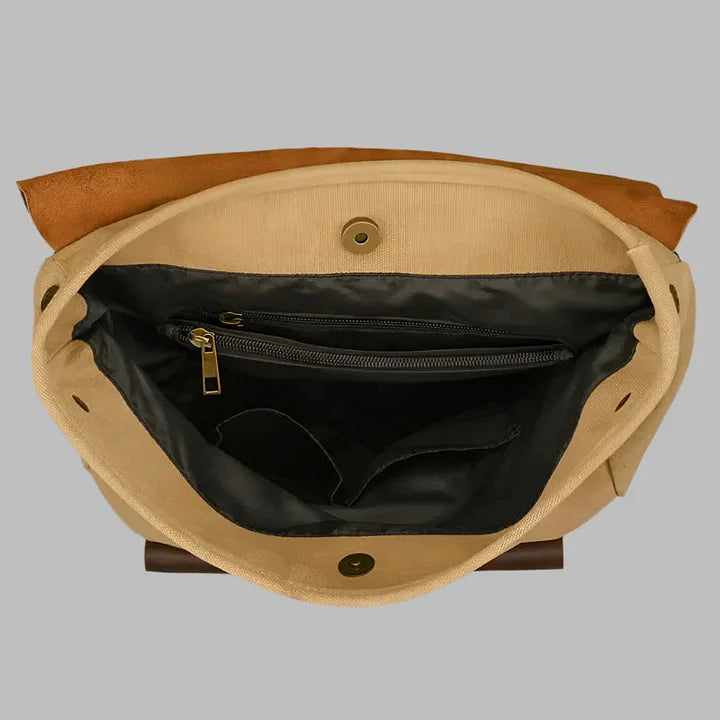 Mochila de Cuero y Lona Genuinos | Mochila Vintage para Laptop de Universidad